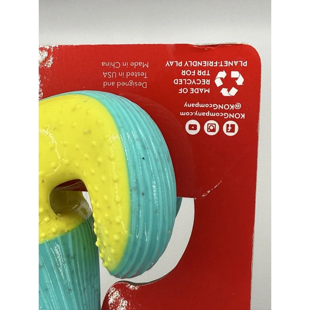 KONG Rerun Whoosh Bone Sm/Md Dog Toy Treat Dispensing Fetch Chew Teal Yellow